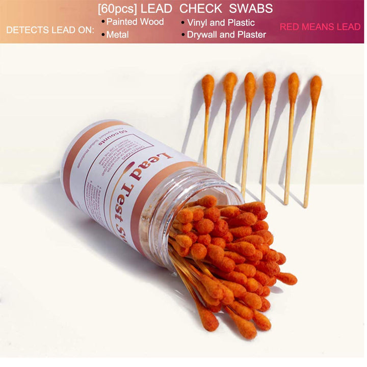 (60 Rapid Home Testing Swabs) Lead Test Swab Kit,30-Second Results. Dip in Water. Home Use for All Surfaces - Painted,Metal, Toys,Dishes, Ceramics,Jewelry,Wood,High-Sensitive, Non-Toxic Test (60)