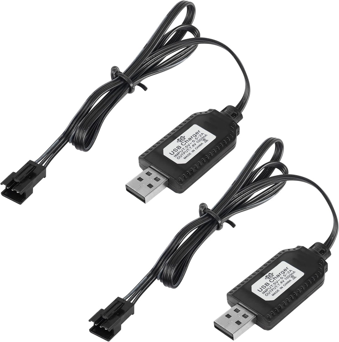 2 Pack 7.4V LiPo Battery USB Charger Cable with SM-3P Plug Connector for RC Model Vehicle Buggy Car Truck Boat