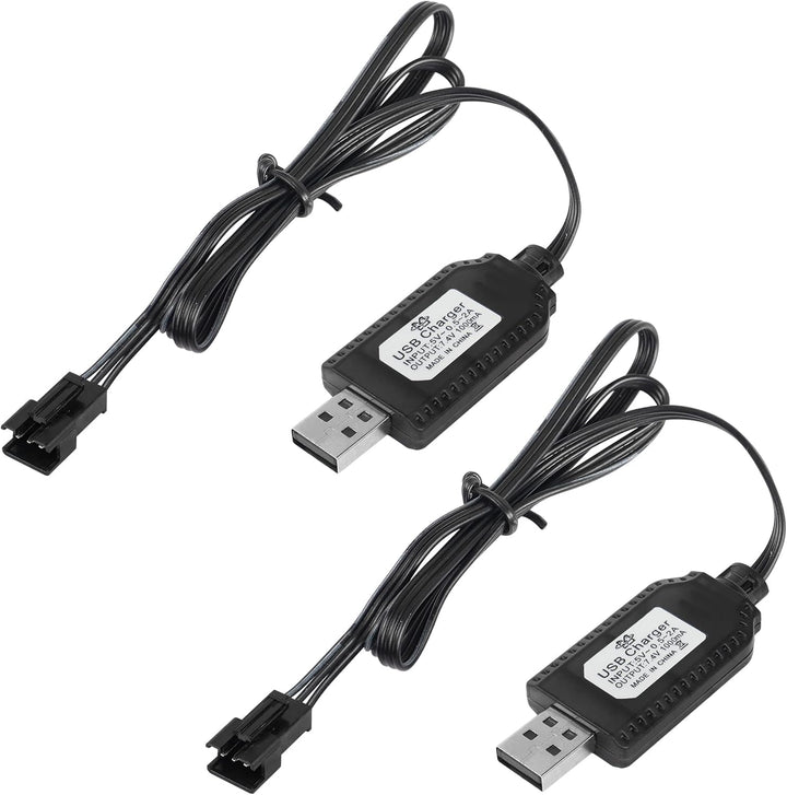 2 Pack 7.4V LiPo Battery USB Charger Cable with SM-3P Plug Connector for RC Model Vehicle Buggy Car Truck Boat