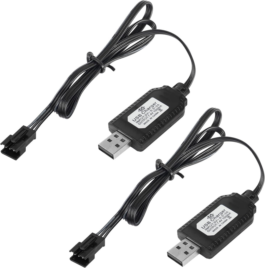 2 Pack 7.4V LiPo Battery USB Charger Cable with SM-3P Plug Connector for RC Model Vehicle Buggy Car Truck Boat