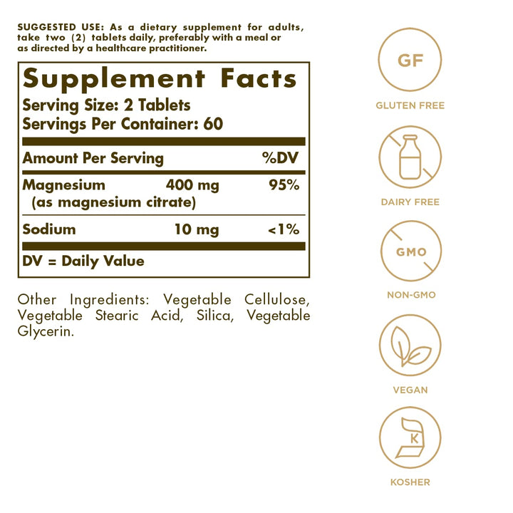 Solgar Magnesium Citrate, 120 Tablets - Promotes Health
