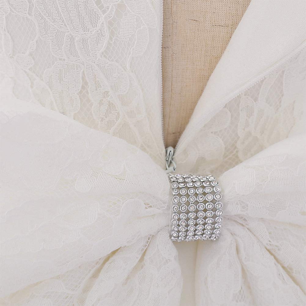 Baby Little Girls Formal Dress Lace Bowknot Baptism Embroidery Tulle Christmas Princess Pageant 1st Birthday Party Wedding Flower Girl Tutu Gown with Headwear White 6-9 Months