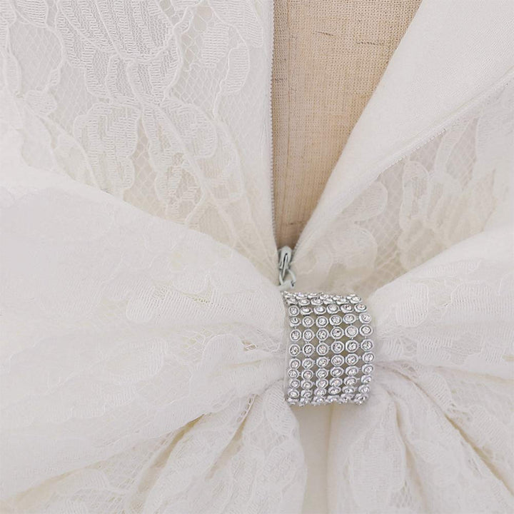 Baby Little Girls Formal Dress Lace Bowknot Baptism Embroidery Tulle Christmas Princess Pageant 1st Birthday Party Wedding Flower Girl Tutu Gown with Headwear White 6-9 Months