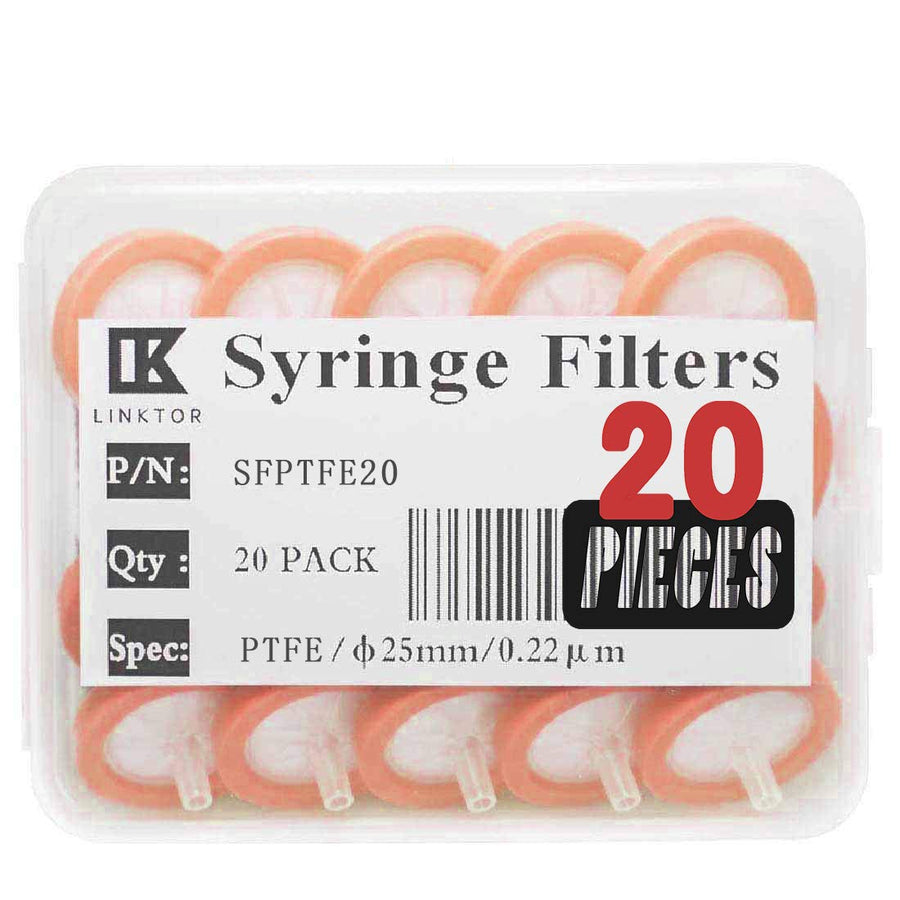 Syringe Filter PTFE Filtration, 25mm Diameter 0.22um Pore Size Non-sterile Pack of 20 (PACK of 20, 0.22µm, PTFE)