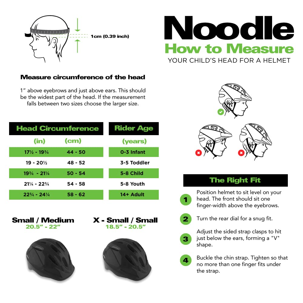 Noodle Bike Helmet for Toddlers and Kids Aged 1-9 with Adjustable-Fit Sizing Dial, Sun Visor, Pinch Guard on Chin Strap, and 14 Vents to Keep Little Ones Cool (Small, Blue)