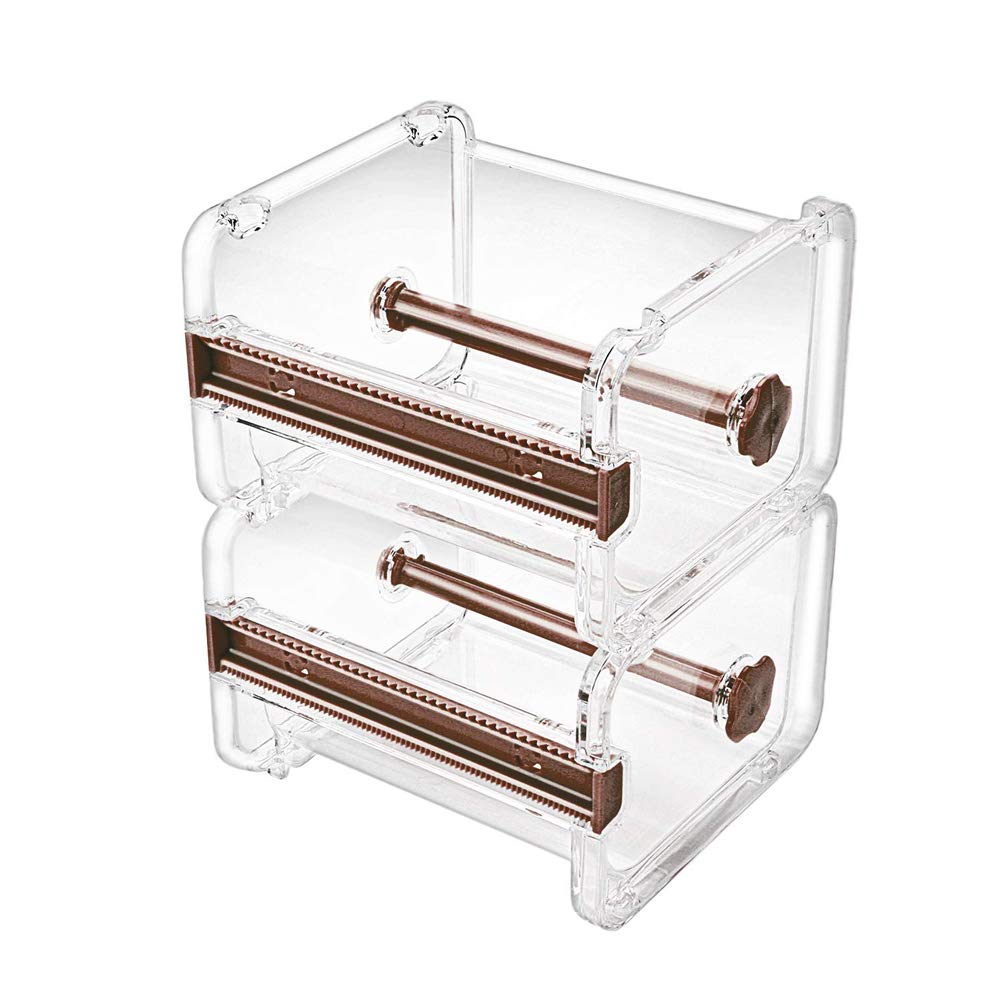 2 Pack Transparent Desktop Multi Washi Masking Tape Storage Dispenser,Tape Cutter,Tape Roll Holder (Not Include Masking Tape) (Brown)