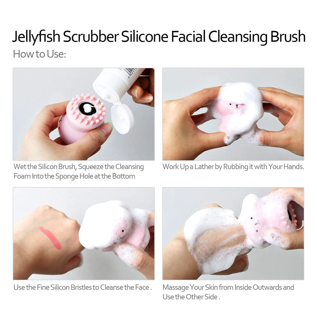 2pcs Jellyfish Silicone Manual Facial Cleansing Brush Sets + 2pcs Cleansing Sponge Facial Flutter Wash Face Pad Brushes, Silicone Handheld Face Brush, Massage,