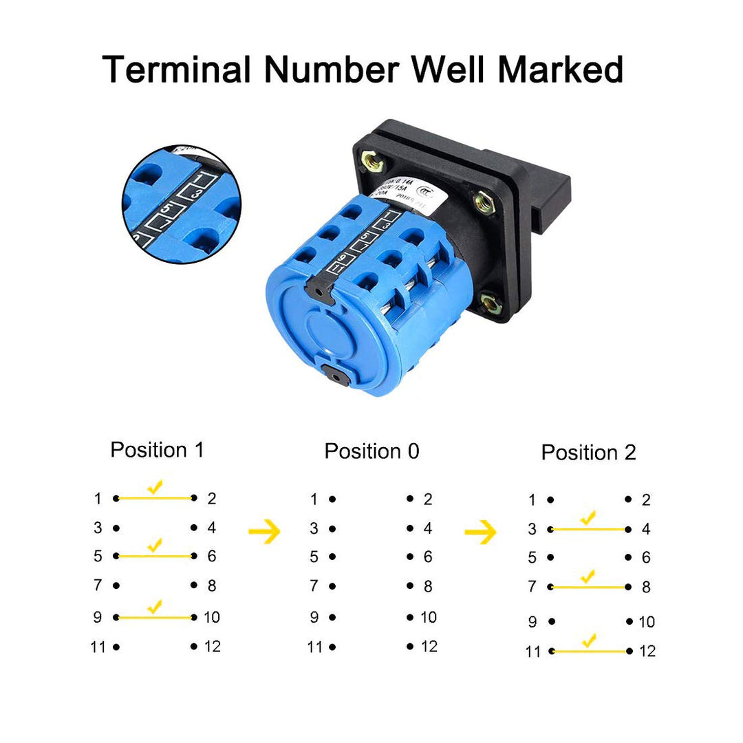 Changeover Switch LW28-20 3 Positions 12 Terminals Universal Rotary Cam Selector Latching Switches 550V 20A