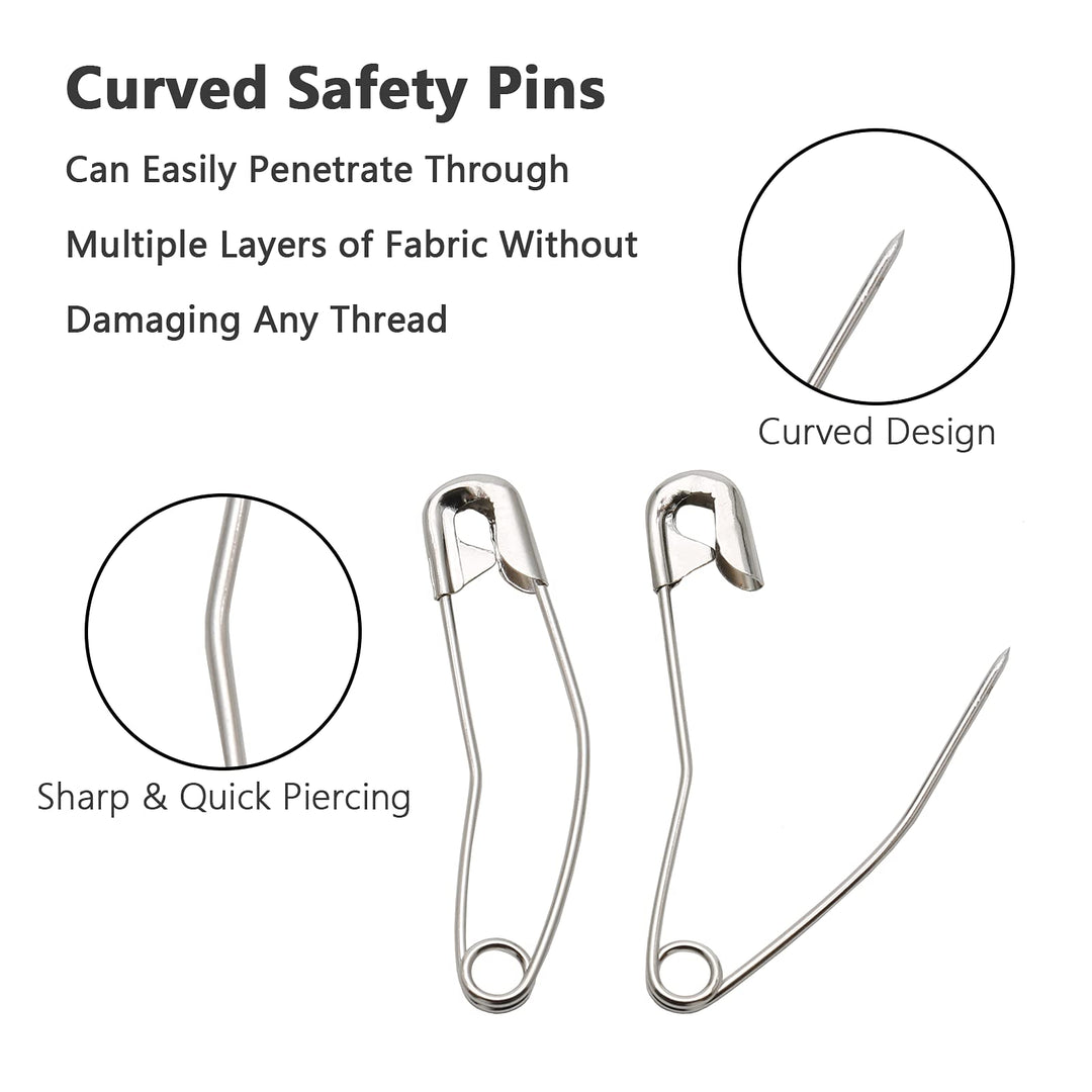 60Pcs Curved Safety Pins Size 4, 2-1/4 inch / 57mm Quilting Basting Pins, Bent Safety Pins for Quilting and Knitting (Sliver)