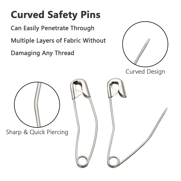 60Pcs Curved Safety Pins Size 4, 2-1/4 inch / 57mm Quilting Basting Pins, Bent Safety Pins for Quilting and Knitting (Sliver)