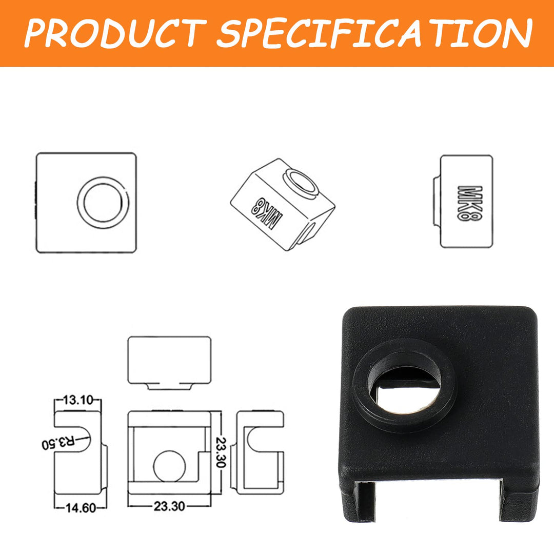 8PCS 3D Printer Hotend Silicone Sock, Heater Block Silicone Cover, 3D Printer Silicone Sock Cover for Creality Ender 3/3 Pro/3 V2, Ender 5/5 Plus/ 5 Pro, CR 10 Series, MK7/ 8/9, Black