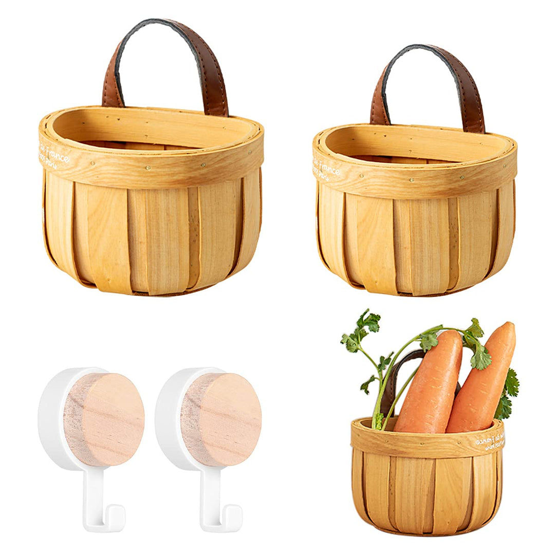 Hanging Basket Handwoven Wood Hanging Wall Basket Vegetable Fruit Storage Keeper for Potato Onion Kitchen Farm House Home Decoration