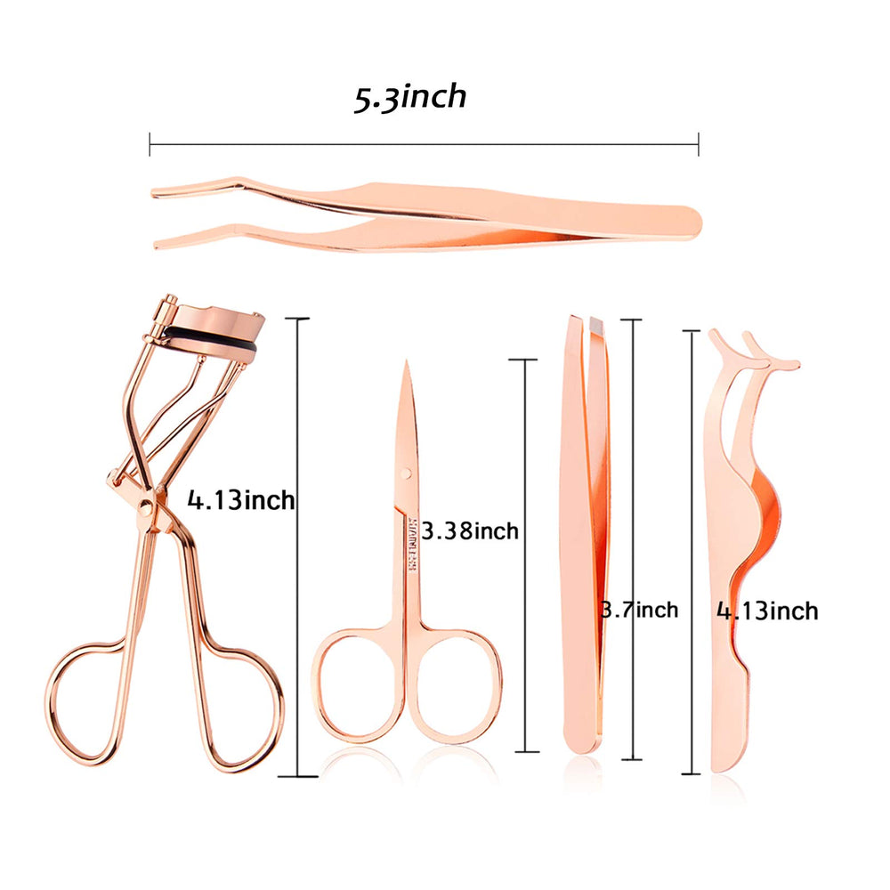 5 Pieces Eyelash Applicator Tool False Eyelashes Applicator Eyebrow Curler Eyebrow Scissors (Rose Golden)