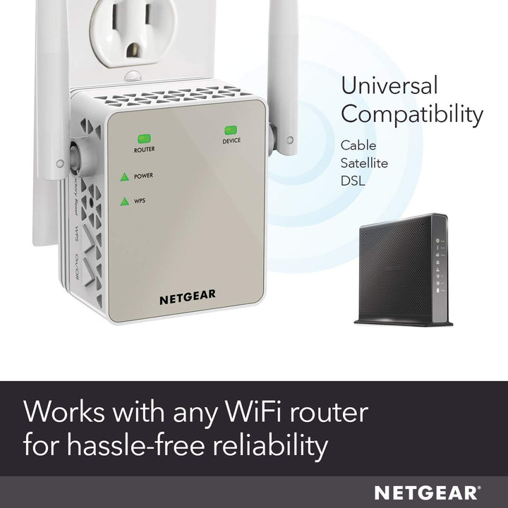 Wi-Fi Range Extender EX6120 - Coverage Up to 1500 Sq Ft and 25 Devices with AC1200 Dual Band Wireless Signal Booster &amp; Repeater (Up to 1200Mbps Speed), and Compact Wall Plug Design, White
