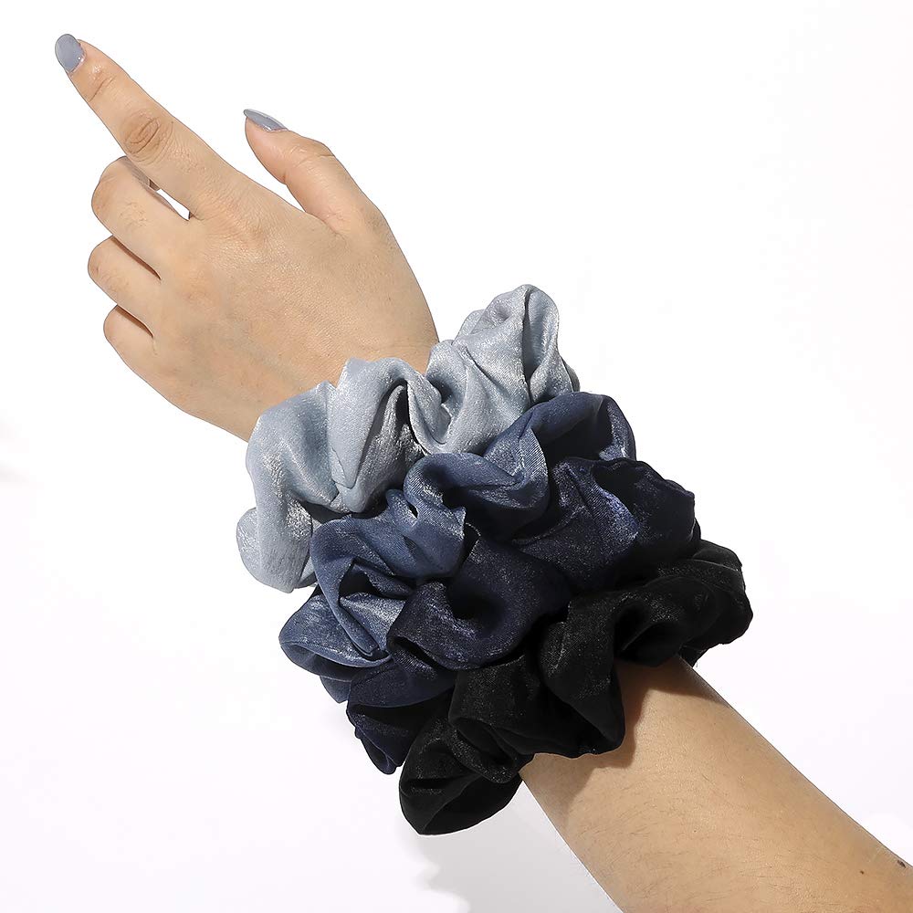 Silk Satin Scrunchies Women Hair Ties - Big Scrunchy Ponytail Holder No Crease Hair Bands Soft Elastic No Hurt Your Hair for Vsco Girl Women Black Gray Dark Blue Light Blue