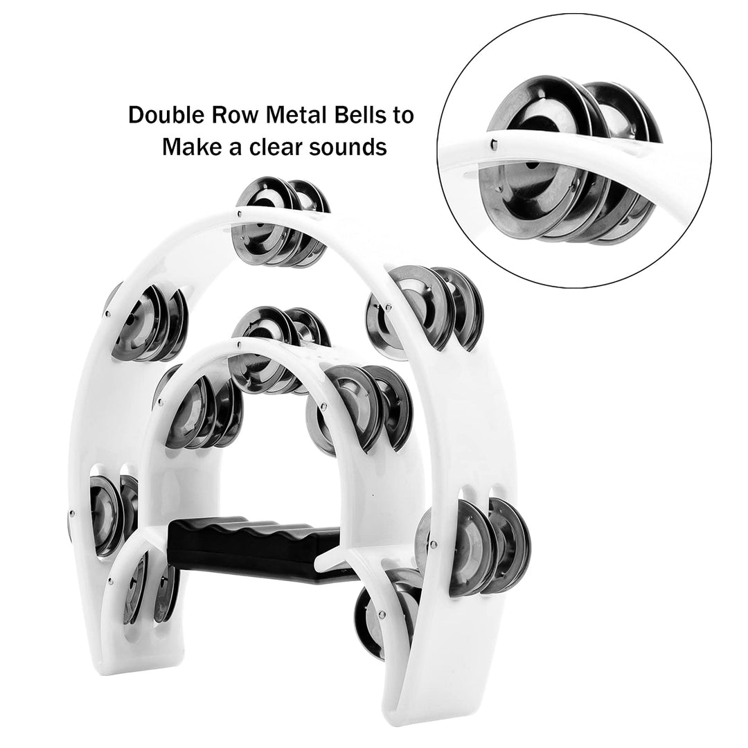 Tambourine with Double Row Metal Jingles Hand Held Percussion Tambourines Musical Educational Instrument for Adults Church KTV Party (White)
