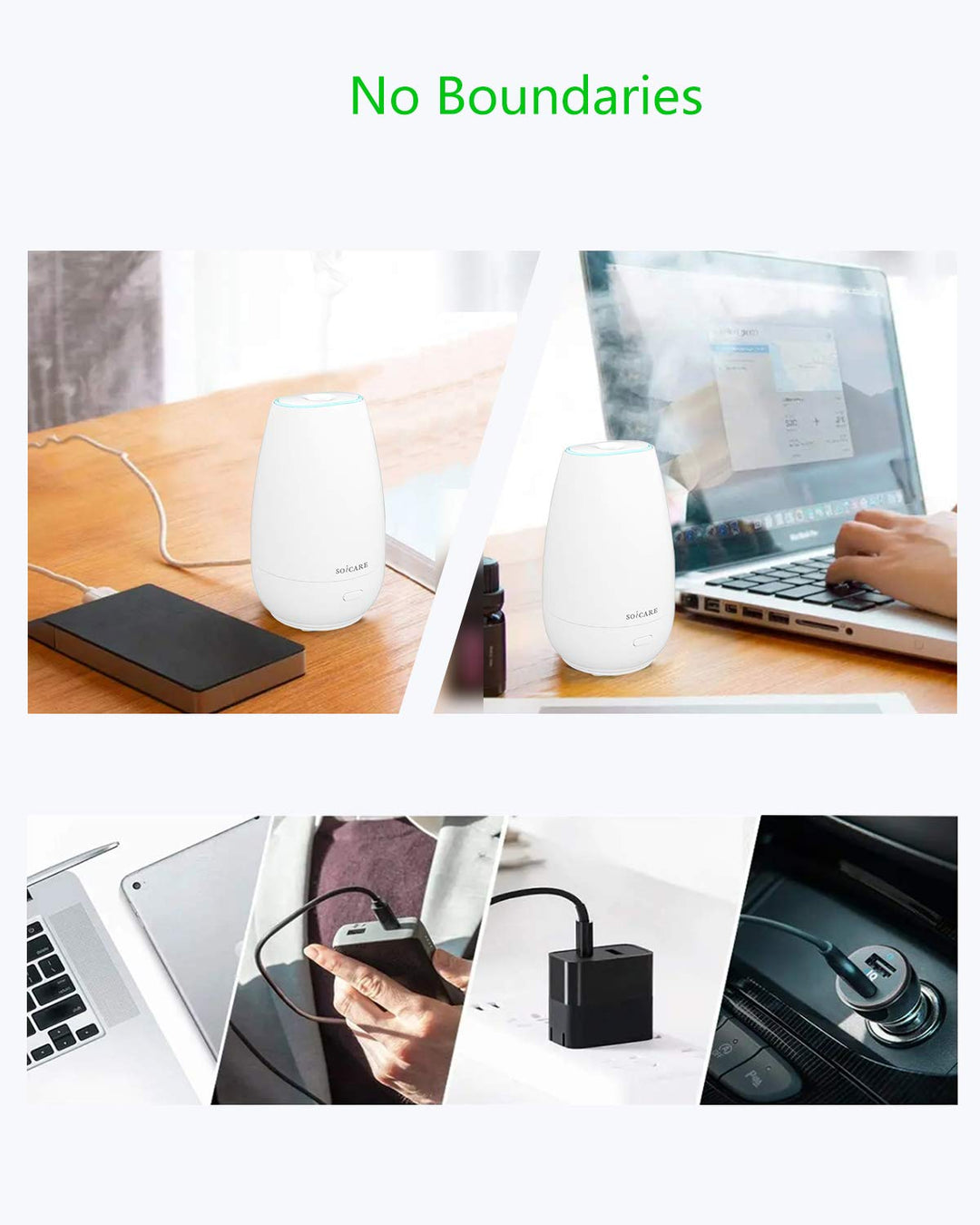 Car Diffuser (2nd Generation), Small Portable Car Essential Oil Diffuser with Built-in USB Cable, Mini Aromatherapy Air Scent Humidifier Diffuser for Travel/Office/Home (White)