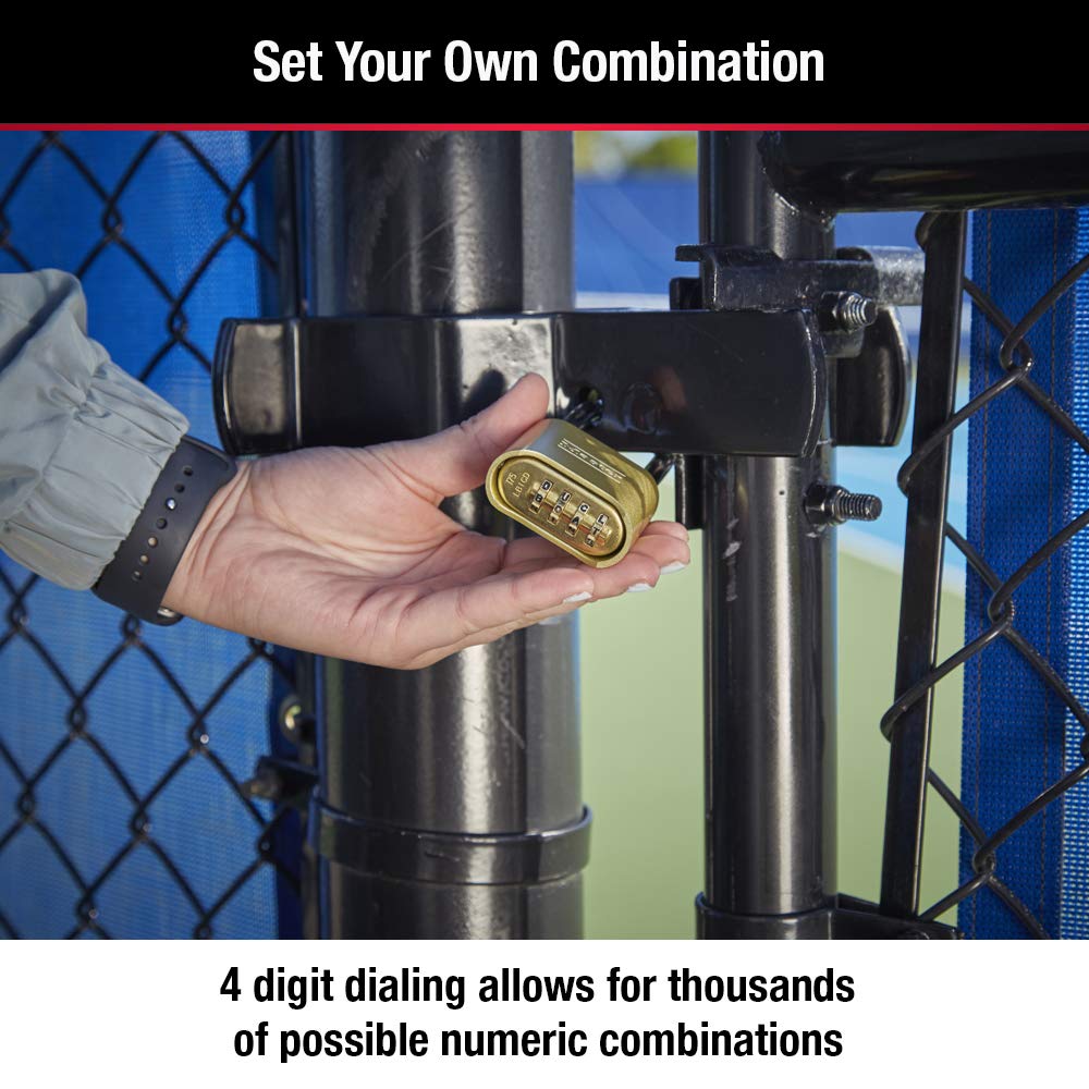 Brass Combination Lock, Gate Lock for Outdoor Fence or Shed, Customizable Combination Padlock with Extended 2-1/4-Inch-Long Shackle, 175DLH