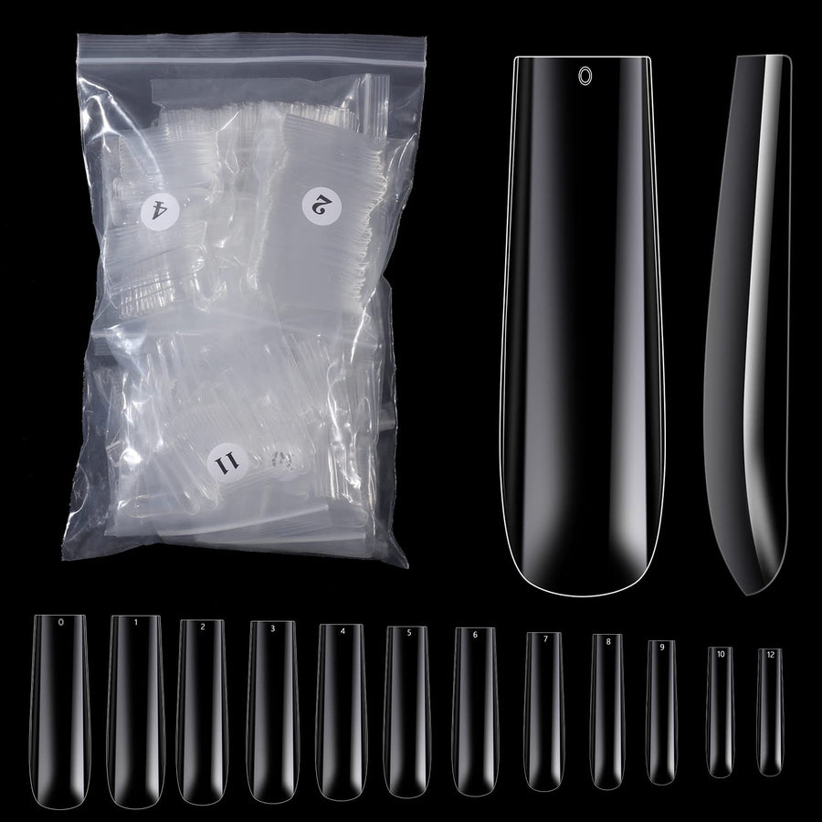 600Pcs Extra Long Nail Tips, Clear XXL Straight Tapered Square Full Cover Nail Tips, Press On False Nail Tips for Salons and DIY Nail Art at Home (Style-3-600PCS)