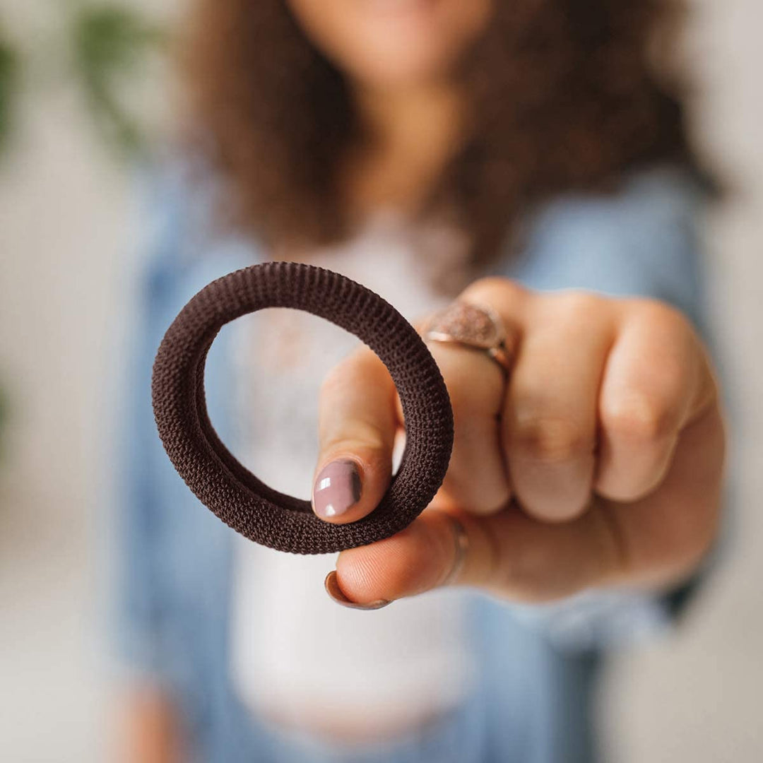 - The Ultimate Hair Ties for Thick Heavy or Curly Hair. No Slipping Damage Breaking or Stretching Out. Seamless Ponytail Holders Scrunchies Sports Hair Ties for Thick Hair (Brown)