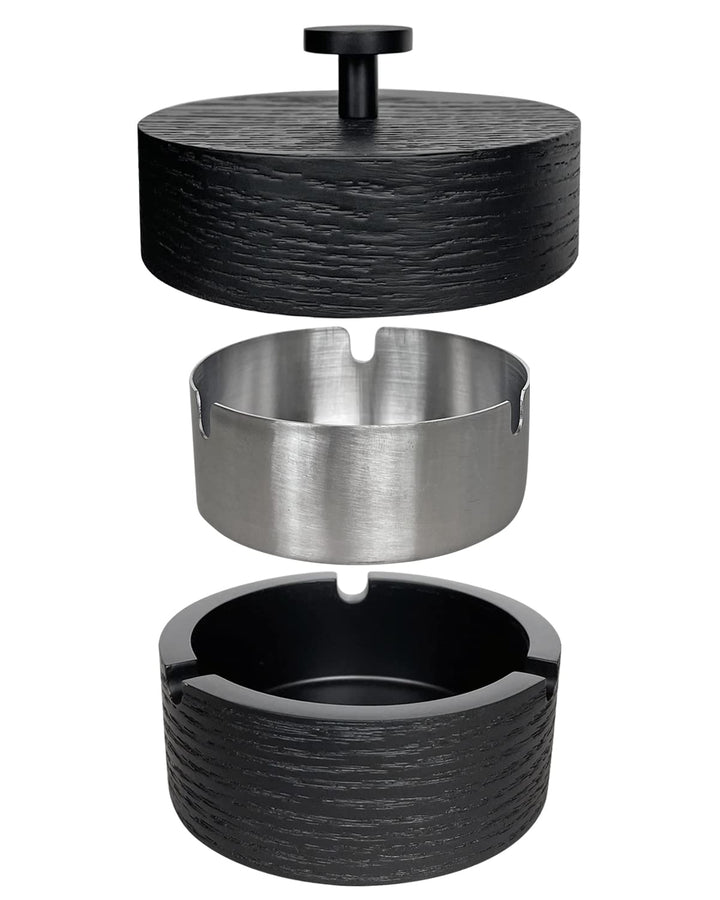 Ashtray for Weed - Ash Tray Sets for Weed, Outdoor Ashtray with Lid, Wood Texture with Removeable Liner, Pefect Outdoor Ashtrays for Cigarettes Patio, Home Ashtrays for Weed Smokers