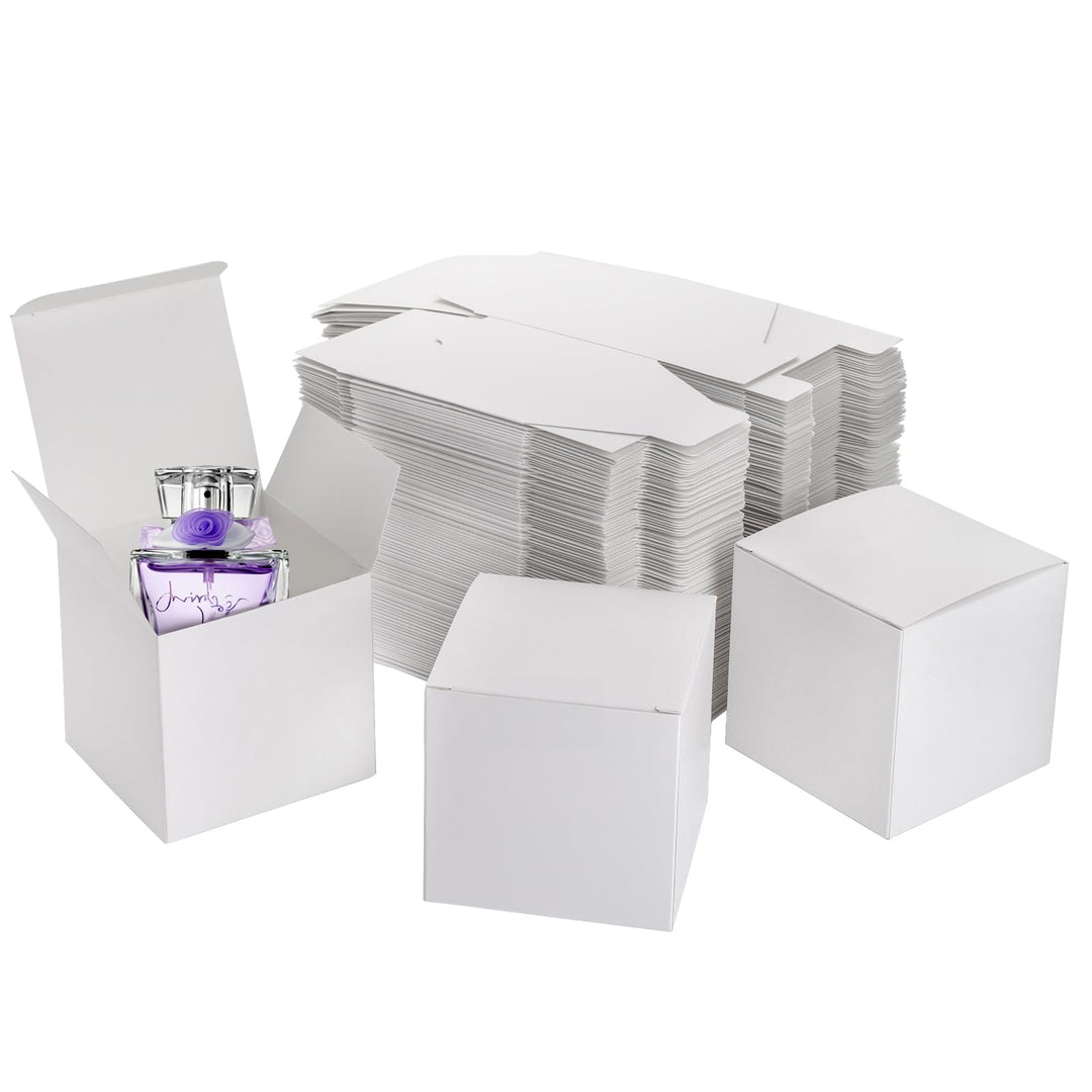 100 Pack White Paper Gift Boxes with Lids, 4 x 4 x 4 Inch Gift Wrapping Box Party Favor Box Goodies Treat Boxes Candy Box for Thanksgiving Day Christmas Wedding, Bridesmaids Proposal, Birthday, Baby Shower