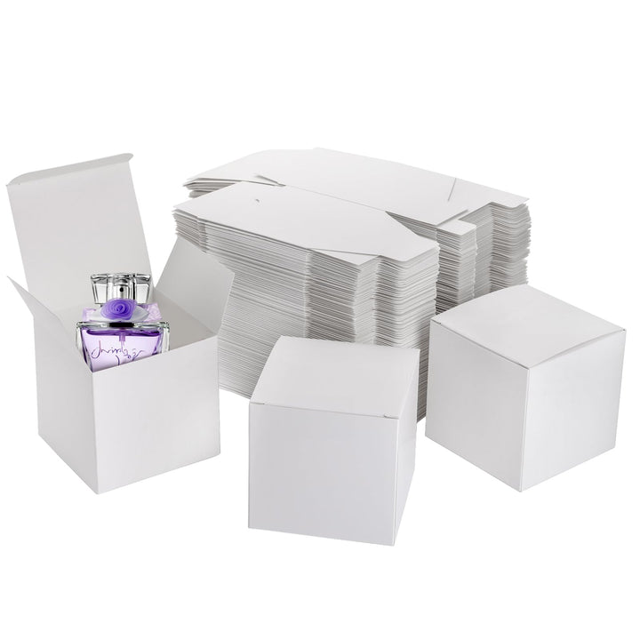 100 Pack White Paper Gift Boxes with Lids, 4 x 4 x 4 Inch Gift Wrapping Box Party Favor Box Goodies Treat Boxes Candy Box for Thanksgiving Day Christmas Wedding, Bridesmaids Proposal, Birthday, Baby Shower