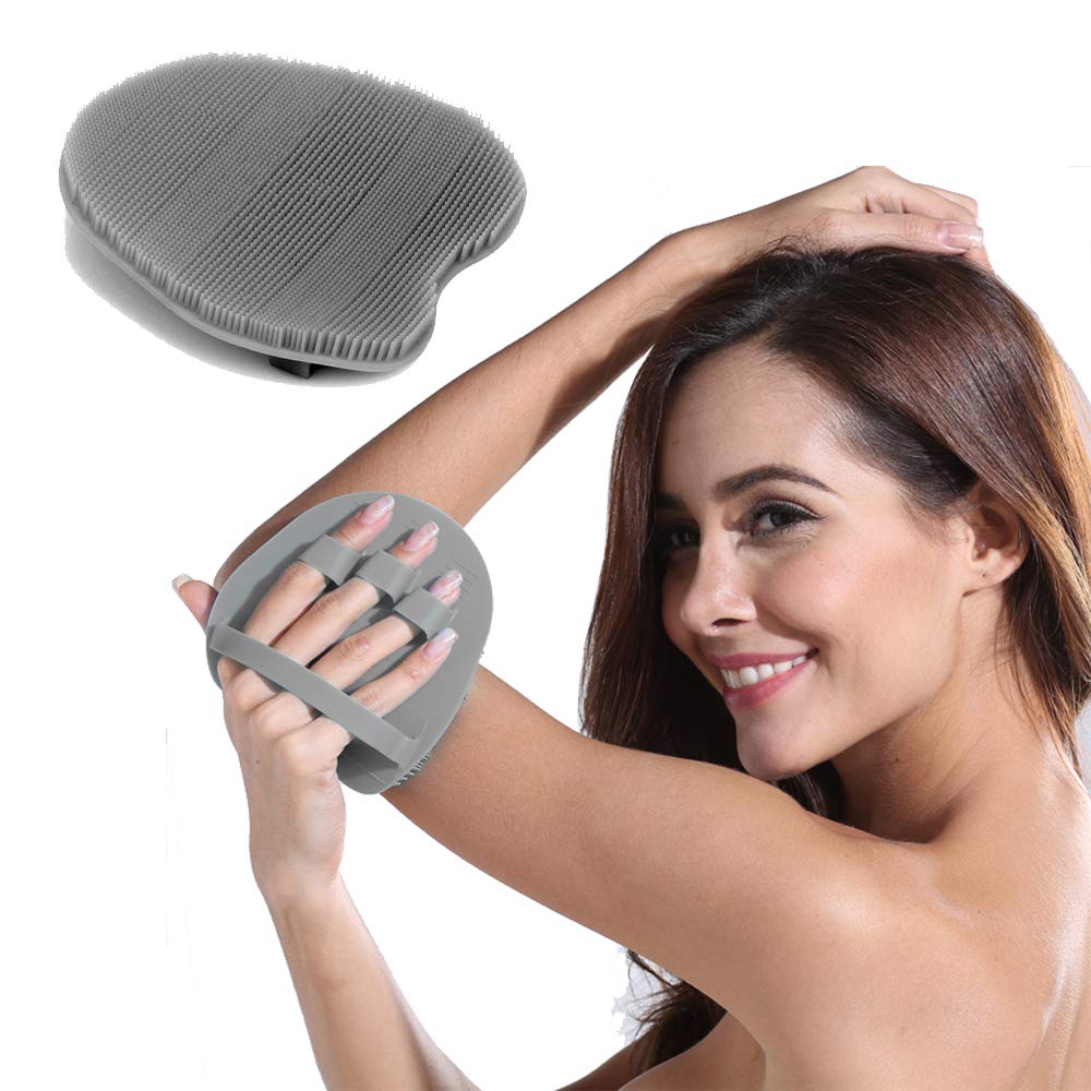 Silicone Body Cleansing Brush Shower Scrubber Bath Exfoliating Glove SPA Massage Soft Bristles, for Sensitive and all Kind Skins (Gray)