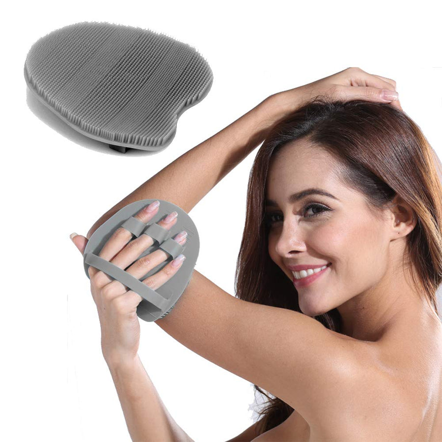 Silicone Body Cleansing Brush Shower Scrubber Bath Exfoliating Glove SPA Massage Soft Bristles, for Sensitive and all Kind Skins (Gray)