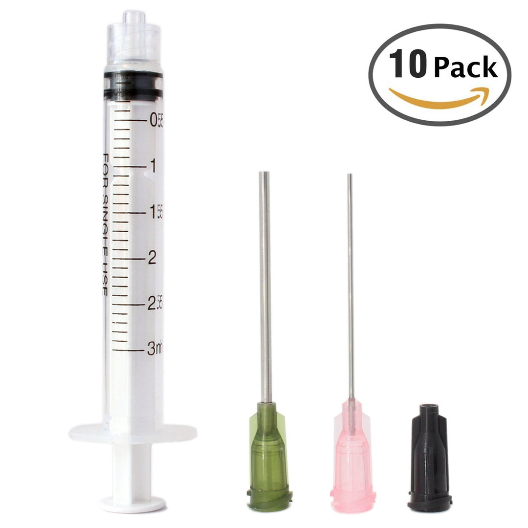 10 Pack - 3ml Syringe with 14Ga 20Ga 1.5 Inch Luer Lock Blunt Dispensing Needle