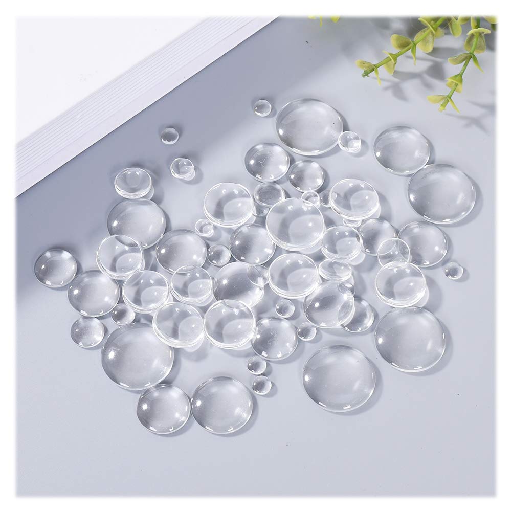 100 Pieces Clear Glass Cabochons Round Transparent Cabochons Tiles for DIY Craft Jewelry Making, Non-calibrated Dome Cabochon for Photo Pendants Necklaces