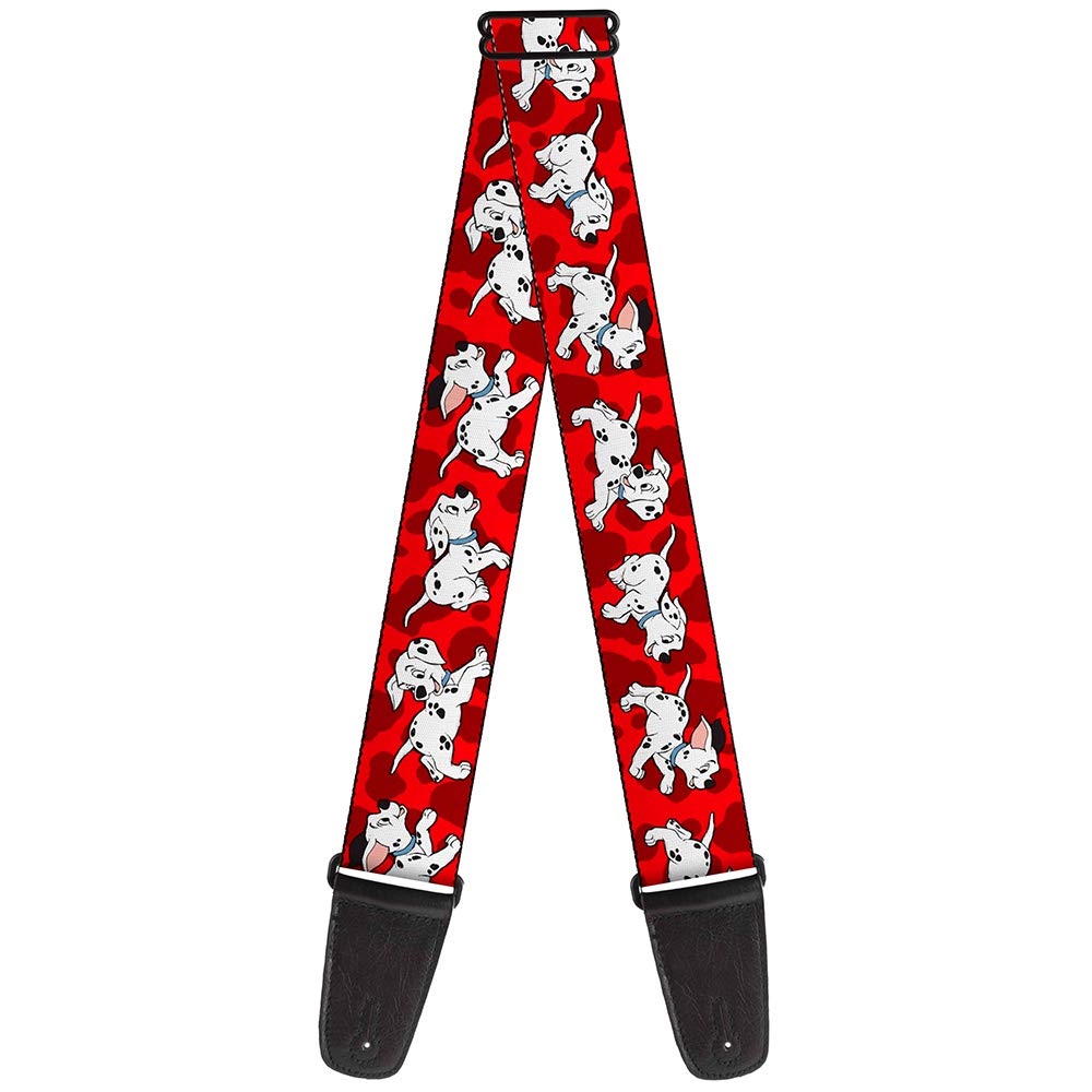 Guitar Strap - Dalmatians Running/Paws Reds/White/Black - 2 Wide - 29-54 Length