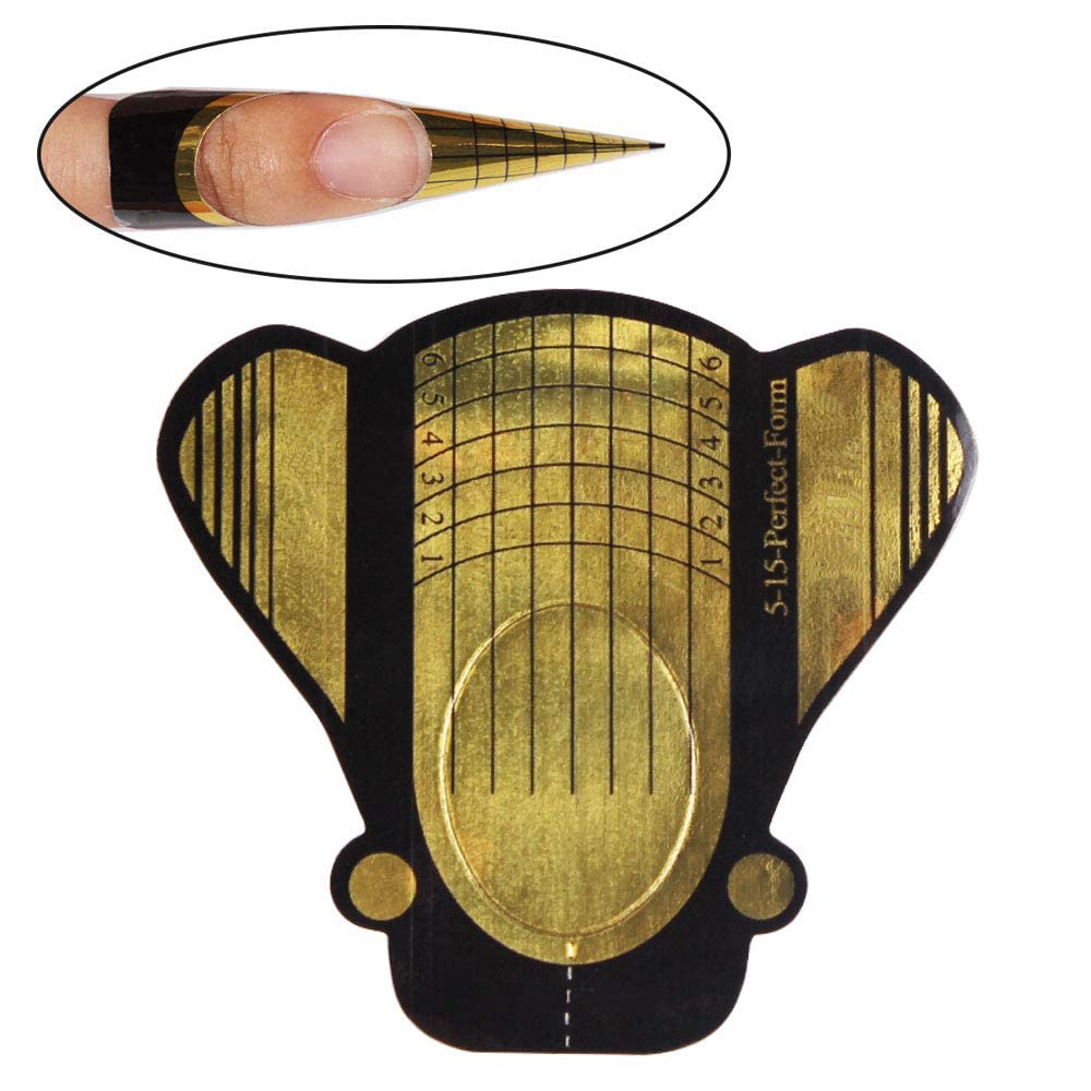 500Pcs/Roll Nail Form, Nail Art Guide Stickers for Acrylic UV Gel Nail Tips Manicure Extension Tool (Gloden)