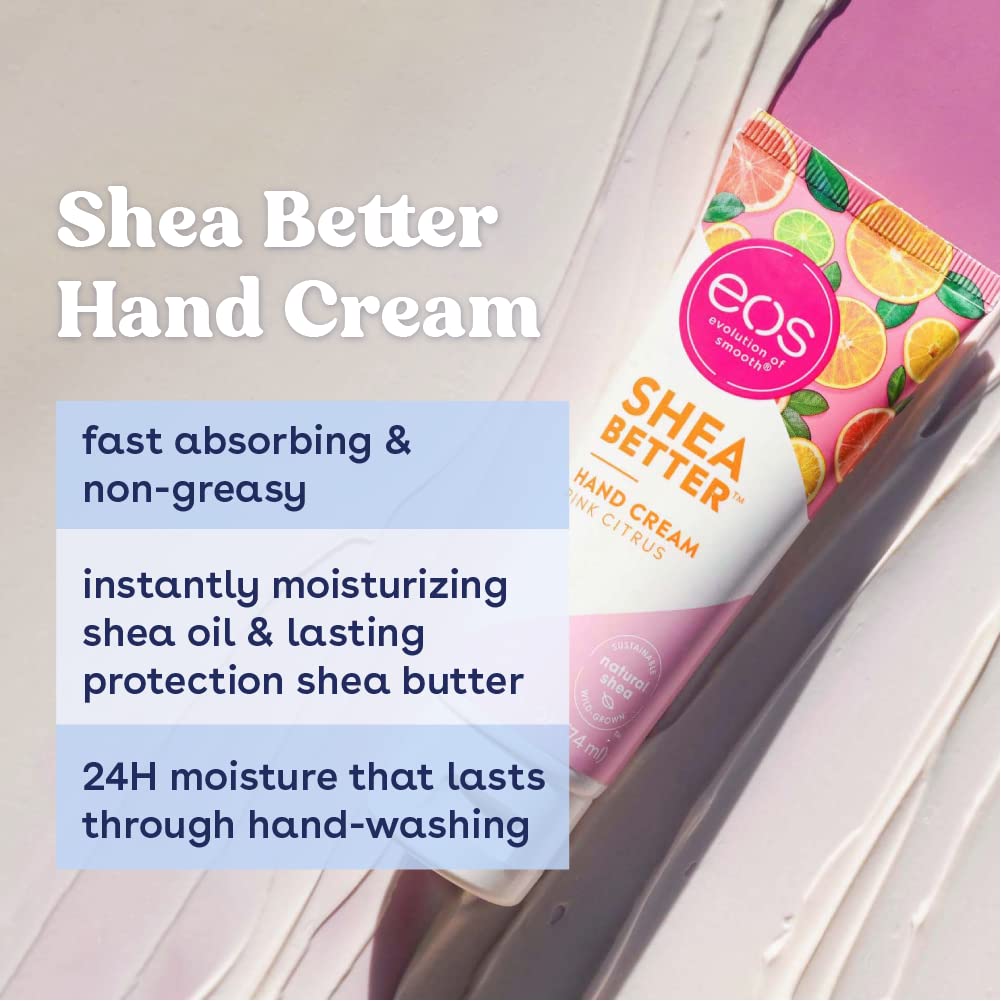 eos Shea Better Hand Cream - Pink Citrus | Natural Shea Butter Hand Lotion and Skin Care | 24 Hour Hydration with Shea Butter & Oil | 2.5 oz