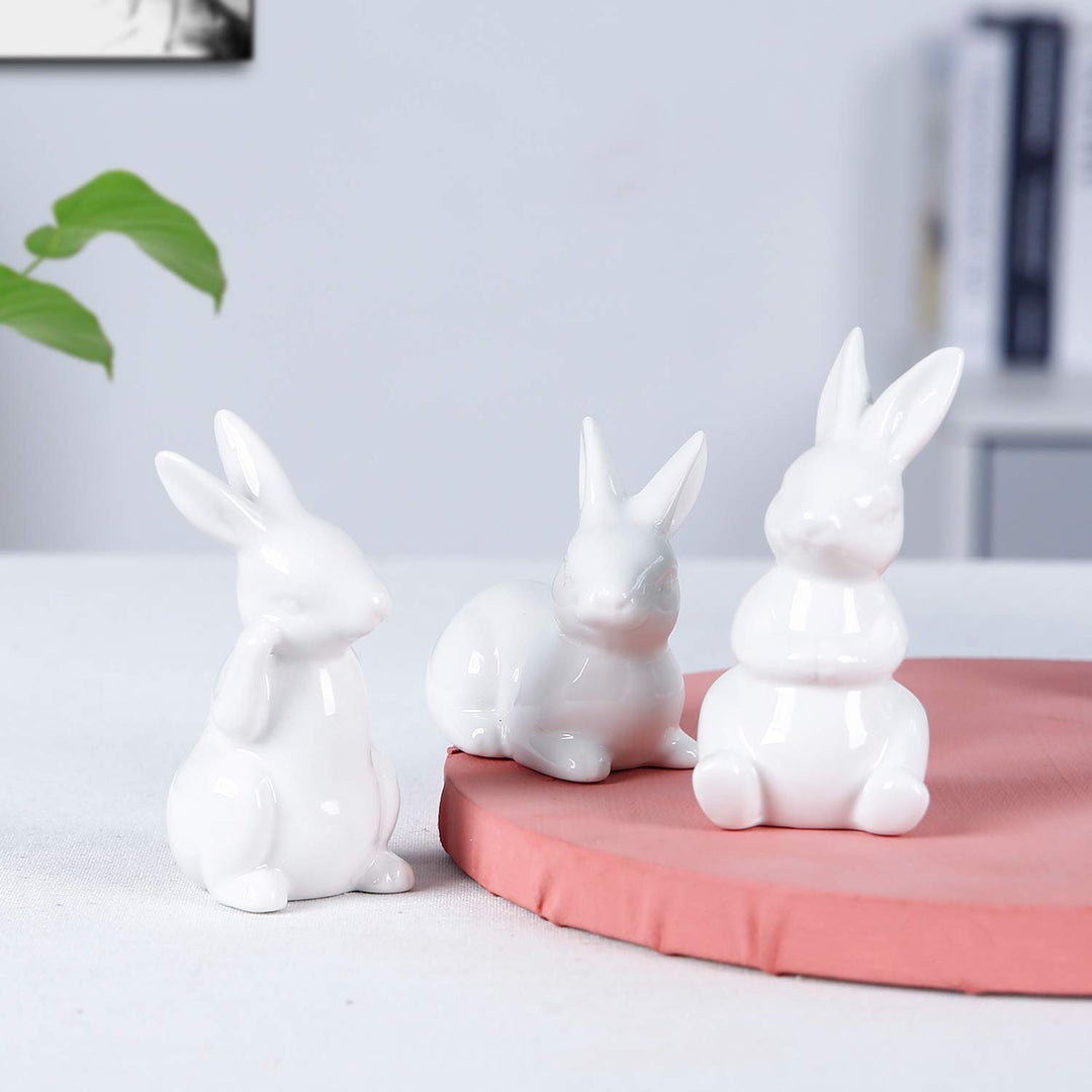 Ceramic Bunny Rabbits Figurine Decor, Porcelain Modern Art Home Decoration, Weddings Crafts Gifts, Statues for Easter Bunny Rabbits Decor