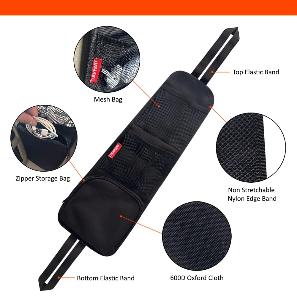 Car Seat Side Organizer, Auto Seat Storage Hanging Bag, Phones, Drink, Stuff Holder with Mesh Pocket for Cars, SUV &amp; Truck
