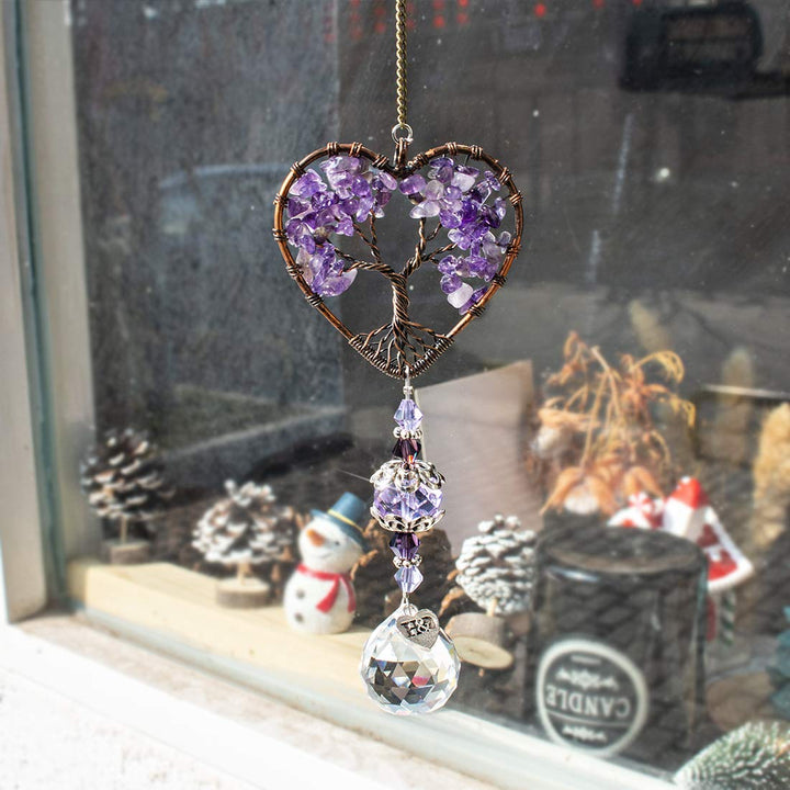 H&amp;D HYALINE &amp; DORA Sun Catcher Crystal Tree of Life Rainbow Maker Drops Hang for Window, Home Decor, Car Charms