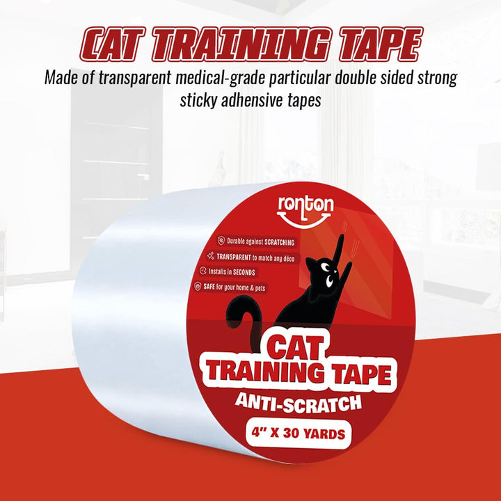 Anti Cat Scratch Deterrent Tape, 4 x 30 Yards Roll Anti Cat Scratch for Furniture | 100% Transparent - Double Sided Cat Training Tape| Couch, Door, Furniture Protector