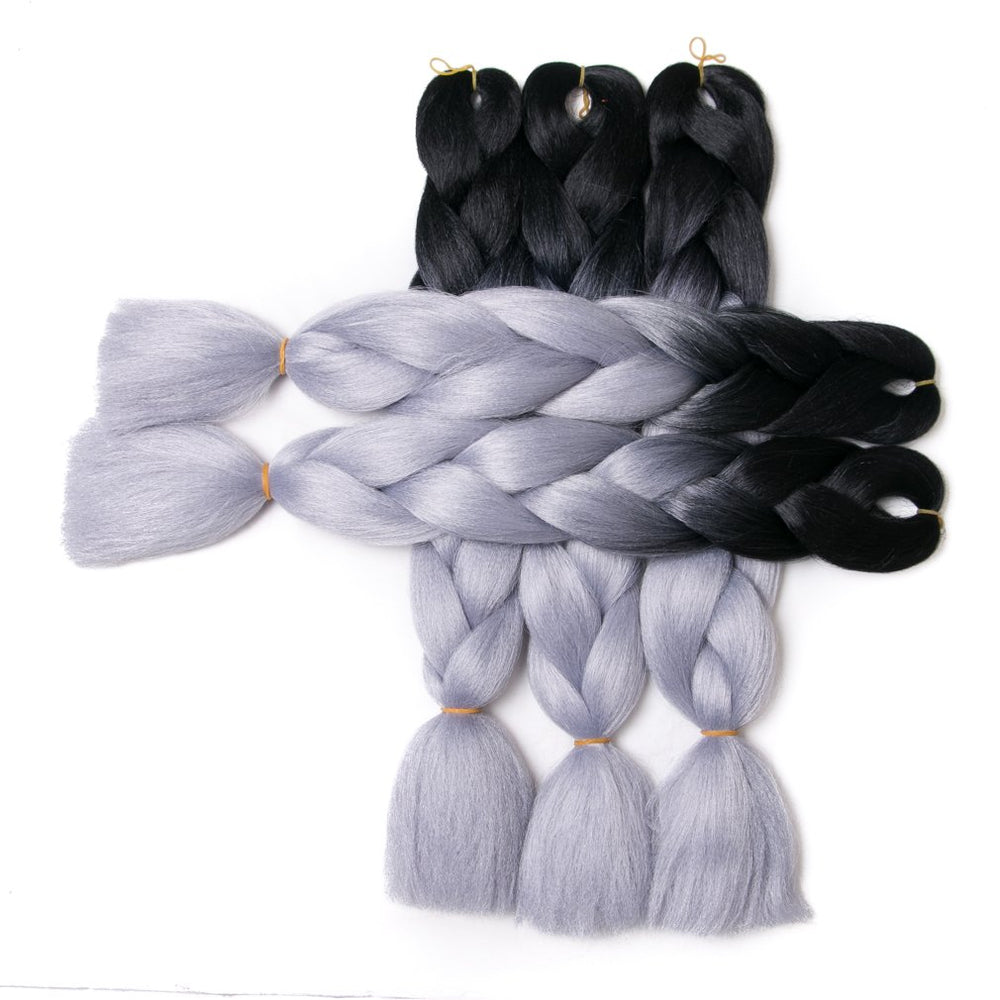 Ombre Braiding Hair 24inch Jumbo Braids High Temperature Fiber Synthetic Hair Extension 5pcs/Lot 100g/pc for Twist Braiding Hair (24inch(Pack of 5), Black- Grey)