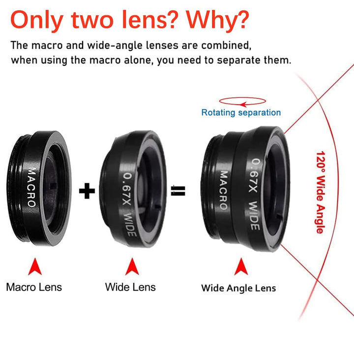 3 in 1 Cell Phone Camera Lens Kit Wide Angle Macro Fisheye Lens Universal for Smart Phones iPhone Samsung Android Black