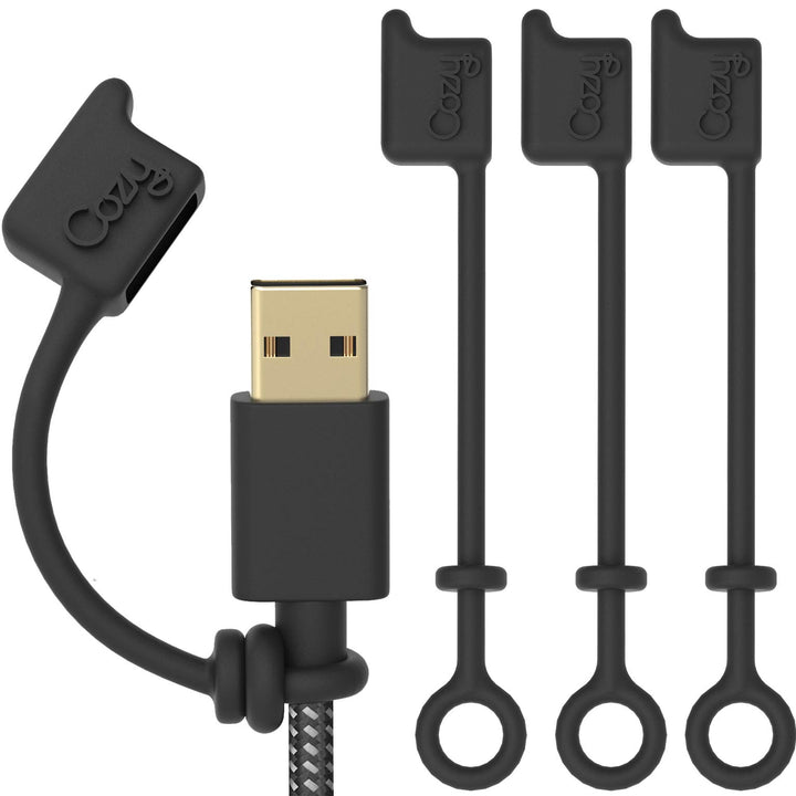 [4-Pack] USB Caps/Covers/Tether for USB A Cables with Dust Protection, Protects During Travel, Portable, Designed (USB A Black)