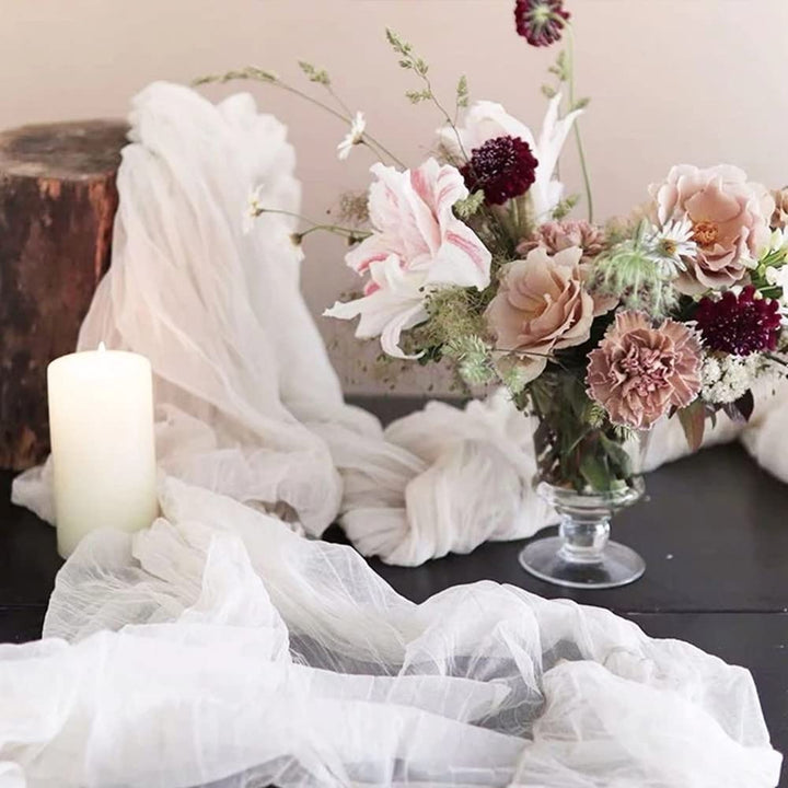 Ivory Cheesecloth Table Runner 10Ft Rustic Gauze Cheese Cloth Table Runner Boho Fall Thanksgiving Table Runner for Wedding Bridal Shower Halloween Decoration