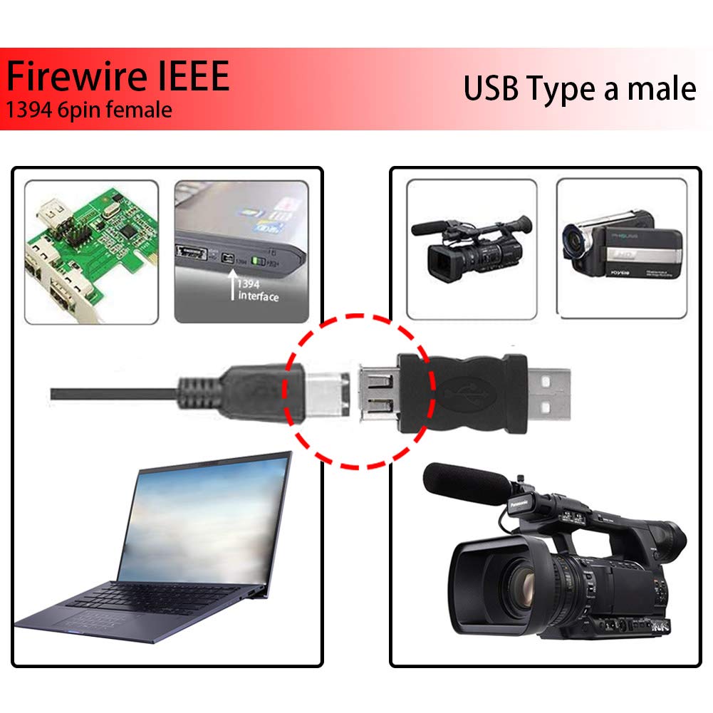 New Firewire IEEE 1394 6 Pin Female F to USB M Male Adaptor Converter