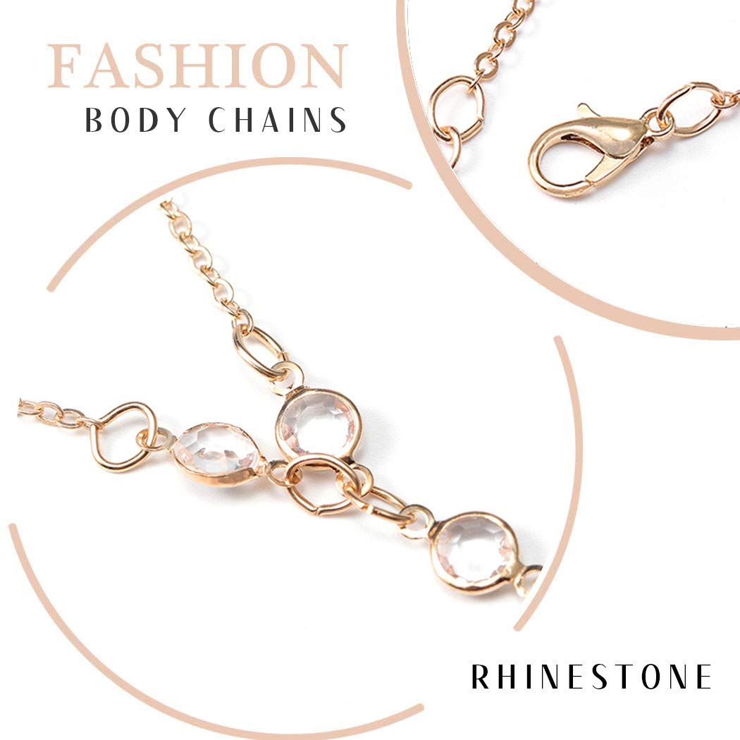 Cosydays Sexy Belly Chain Gold Rhinestone Harness Body Chain Beach Bikini Chains Waist NIightclub Body Chain Jewelry for Women and Girls (J-Rhinestone)