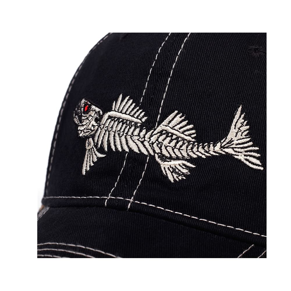 Cotton Fishing Hat Fish Bone Embroidery Trucker Dad Baseball Cap YZ10119 (Black)