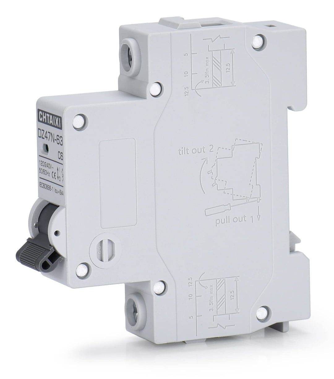 Chtaixi AC Miniature Circuit Breaker, 6 Amp 120V/240V 1 Pole DIN Rail Mount Circuit Breaker, Thermal Magnetic Trip, Solar AC Disconnect Switch MCB C6
