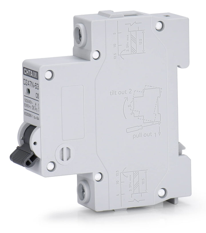 Chtaixi AC Miniature Circuit Breaker, 6 Amp 120V/240V 1 Pole DIN Rail Mount Circuit Breaker, Thermal Magnetic Trip, Solar AC Disconnect Switch MCB C6