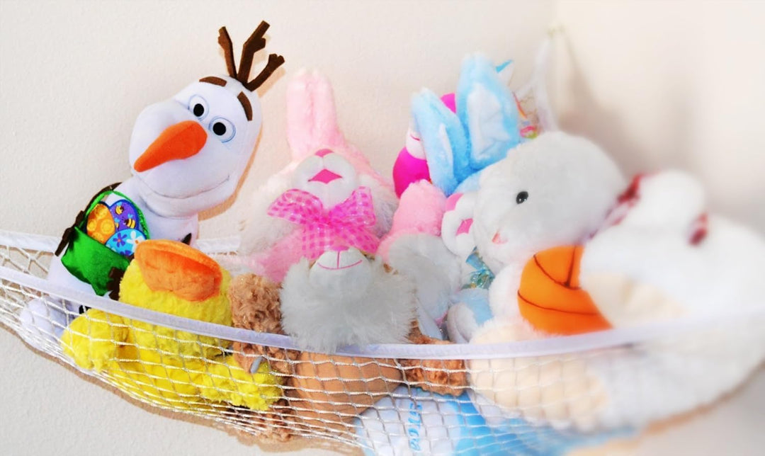 Stuffed Animal Toy Hammock - Hanging Storage Net - Toy Organizer for Clean, Organized and Orderly Room - Comes with an E-Book - Durable and Easy to Install - Nylon and Polyester (White)