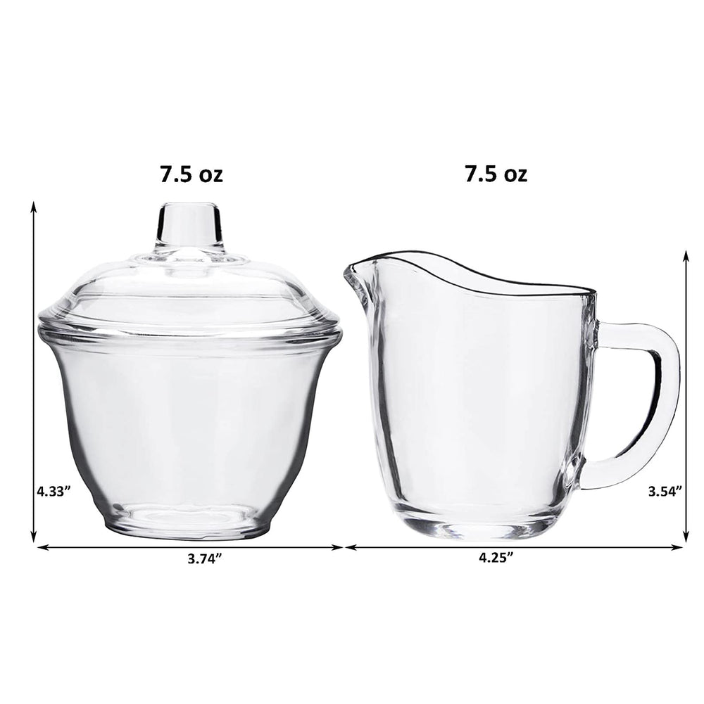 Glass Sugar and Creamer Set for Coffee and Tea, Clear Cream Pitcher and Sugar Bowl with Lid, Cream Jug Sugar Jar, Coffee Serving Set