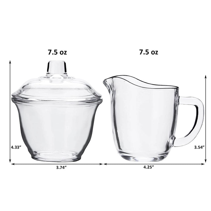 Glass Sugar and Creamer Set for Coffee and Tea, Clear Cream Pitcher and Sugar Bowl with Lid, Cream Jug Sugar Jar, Coffee Serving Set